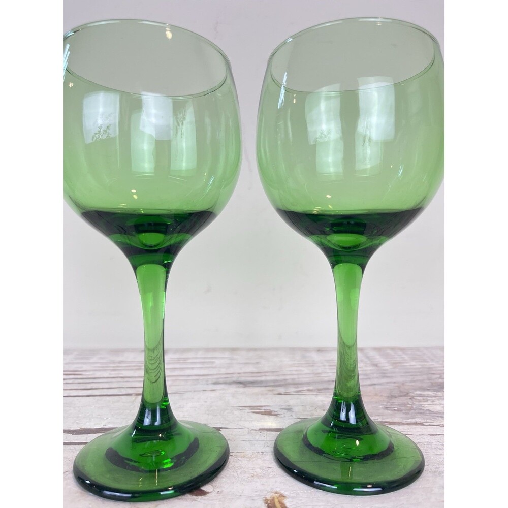 Vintage Libbey Emerald Green Balloon Stemmed Wine Glasses (Set Of 2)
